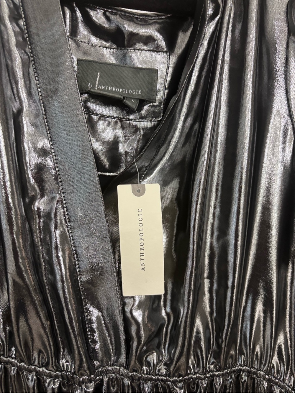 Anthropologie Shiny Black Satin Blouse